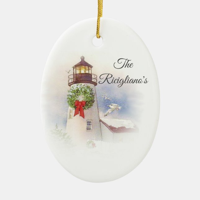 Adorno De Cerámica Personalized Round Ceramic Lighthouse Ornament (Frente)