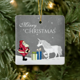 Adorno De Cerámica Personalized Santa and Unicorn Merry Christmas