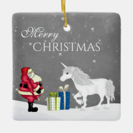 Adorno De Cerámica Personalized Santa and Unicorn Merry Christmas