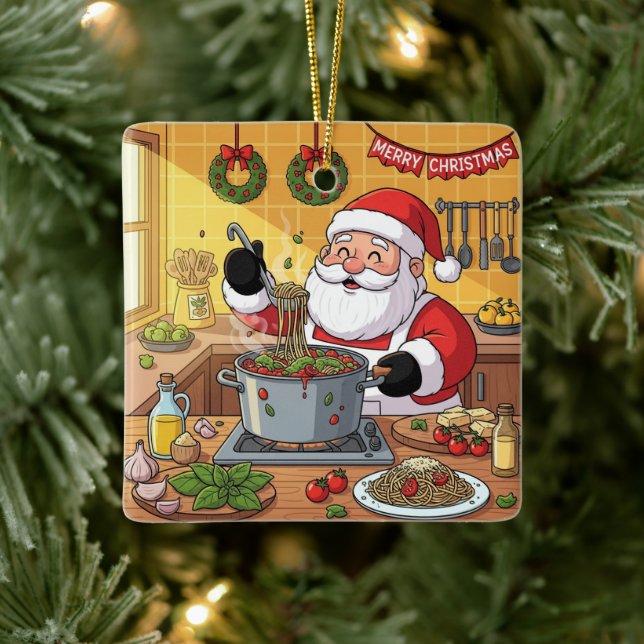 Adorno De Cerámica Personalized Santa Chef Pasta Night (Árbol)