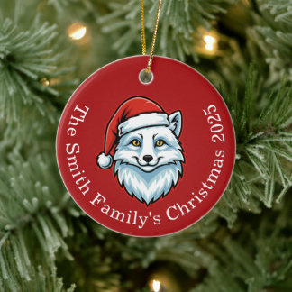 Adorno De Cerámica Personalized Santa Fox Ceramic Christmas Ornament