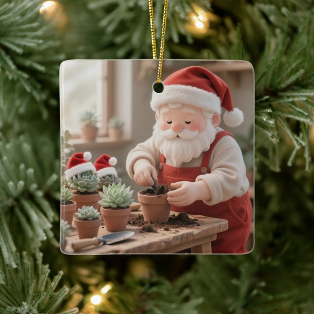Adorno De Cerámica Personalized Santa Gardener Succulent Christmas (Árbol)