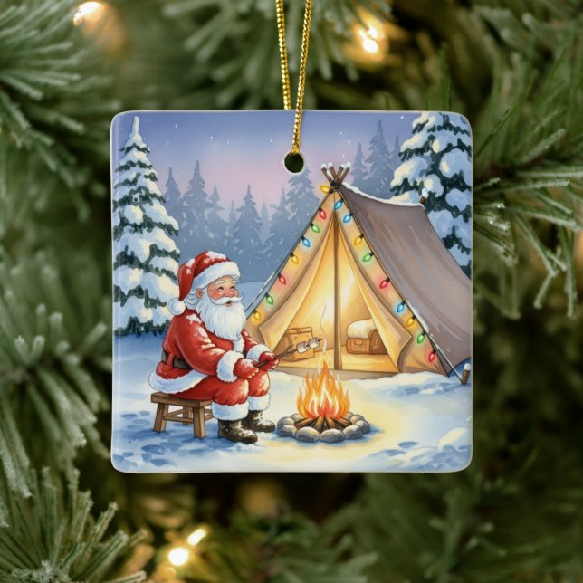 Adorno De Cerámica Personalized Santa Winter Camping Christmas (Árbol)