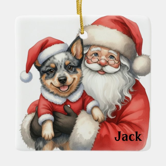 Adorno De Cerámica Personalized Santa with Australian Cattle Dog  (Anverso)
