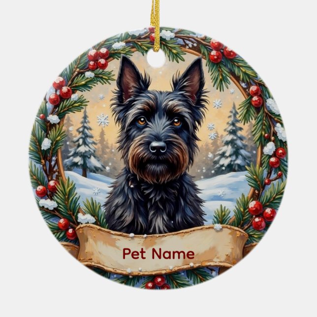 Adorno De Cerámica Personalized Scottish Terrier Christmas (Atrás)
