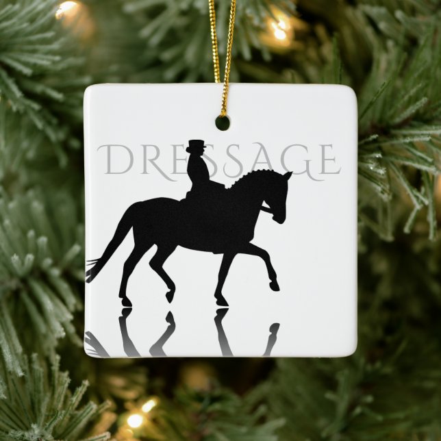Adorno De Cerámica Personalized Silhouette Dressage Horse Christmas (Árbol)