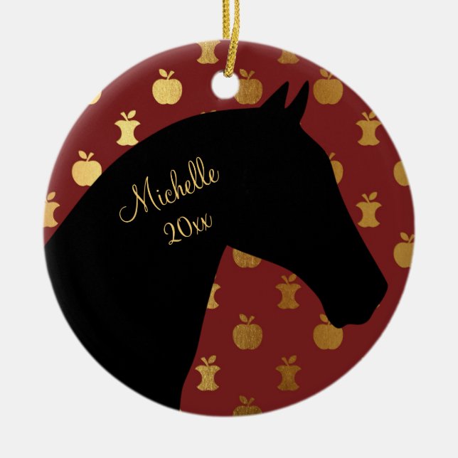 Adorno De Cerámica Personalized Silhouette Horse ~ Red, Golden Apple (Frente)