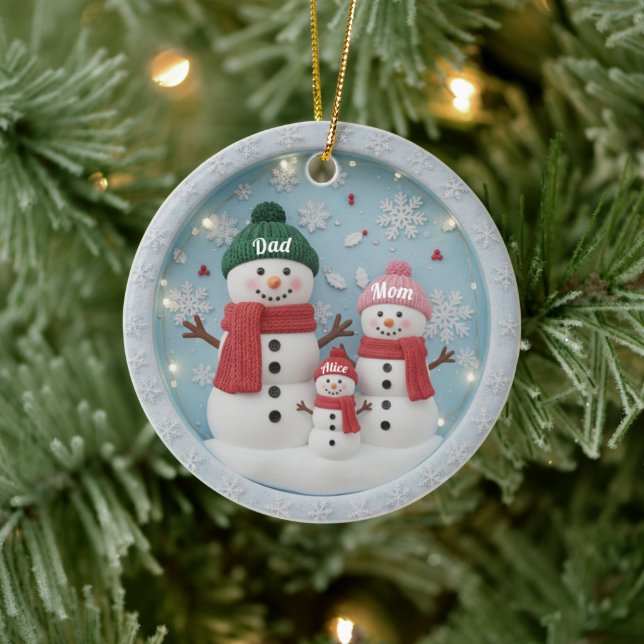 Adorno De Cerámica Personalized Snowman Family Ornament (Árbol)