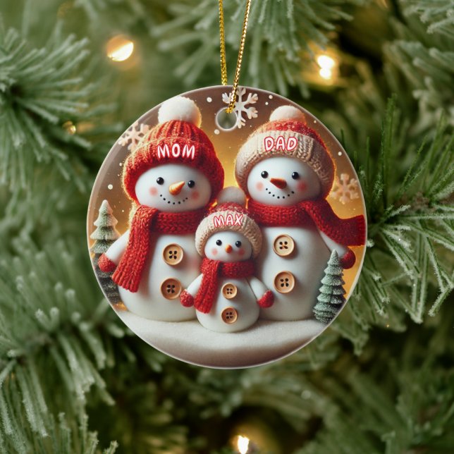 Adorno De Cerámica Personalized Snowman Family Ornament (Árbol)