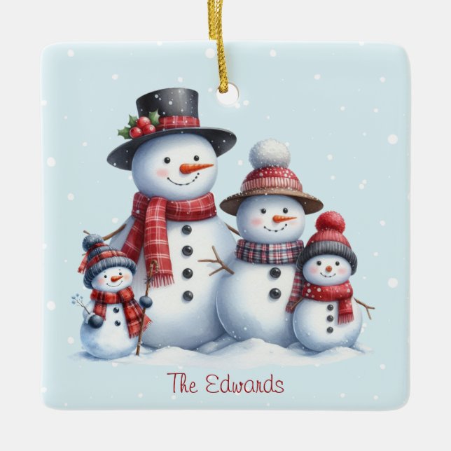 Adorno De Cerámica Personalized Snowman Family with children Ornament (Anverso)