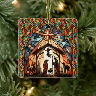 Adorno De Cerámica Personalized Stained Glass Nativity Scene Christma