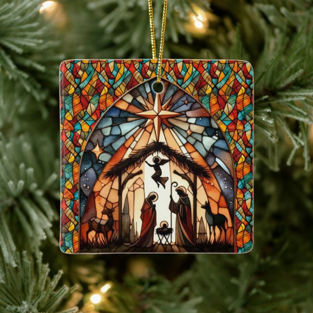 Adorno De Cerámica Personalized Stained Glass Nativity Scene Christma (Árbol)