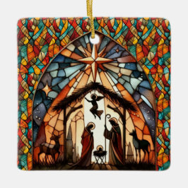 Adorno De Cerámica Personalized Stained Glass Nativity Scene Christma