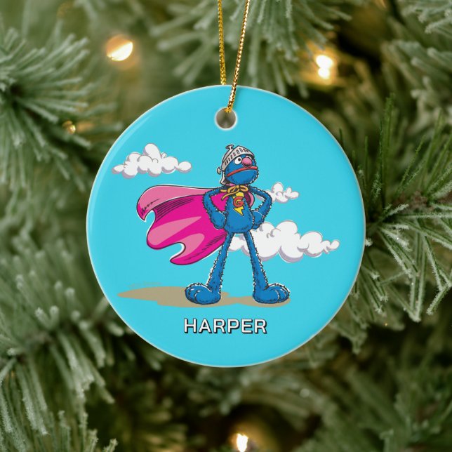 Adorno De Cerámica Personalized Super Grover | Custom Name & Photo (Árbol)