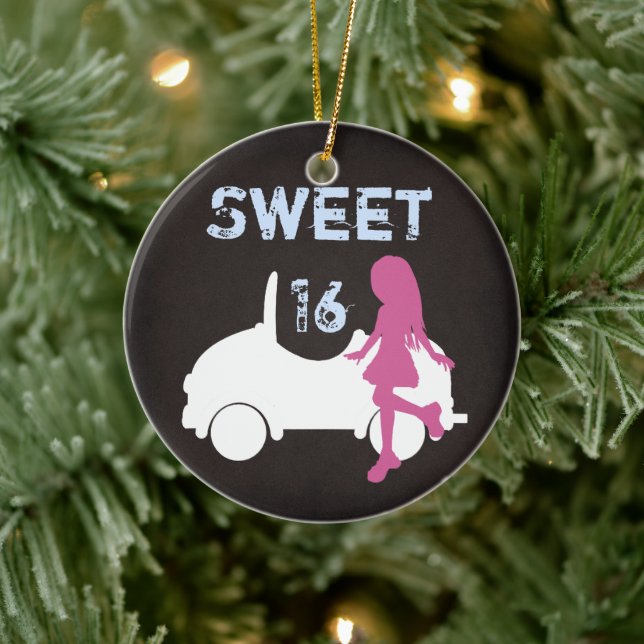 Adorno De Cerámica Personalized Sweet 16 Girl and Car ~ Pink, Blue (Árbol)