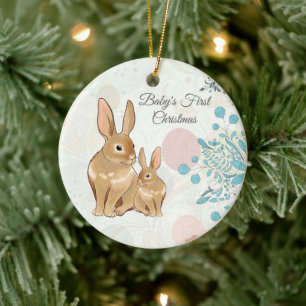 Adorno De Cerámica Personalized Sweet Bunnies Baby's 1st Christmas
