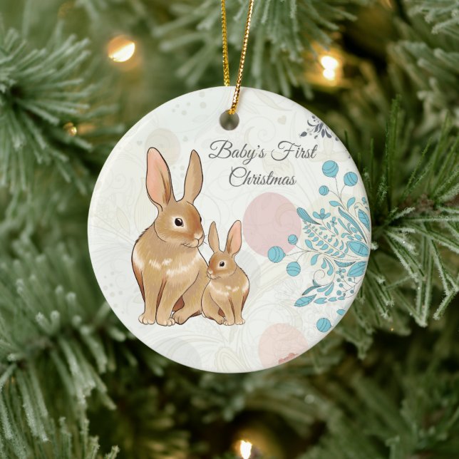 Adorno De Cerámica Personalized Sweet Bunnies Baby's 1st Christmas (Árbol)