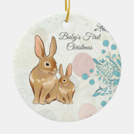 Adorno De Cerámica Personalized Sweet Bunnies Baby's 1st Christmas