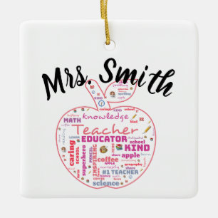 Adorno De Cerámica Personalized Teacher Apple Word Art Gift