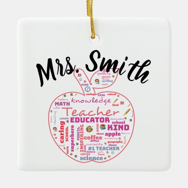 Adorno De Cerámica Personalized Teacher Apple Word Art Gift (Anverso)