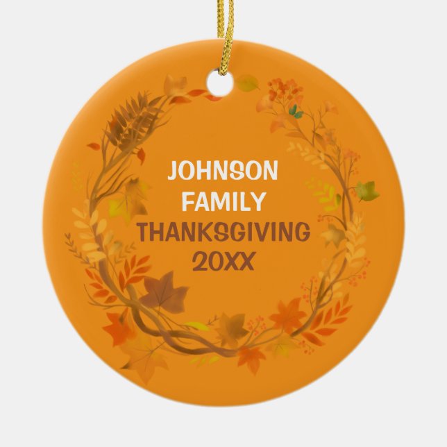 Adorno De Cerámica Personalized Thanksgiving Family Autumn Wreath (Frente)
