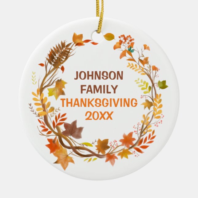Adorno De Cerámica Personalized Thanksgiving Family Autumn Wreath (Frente)