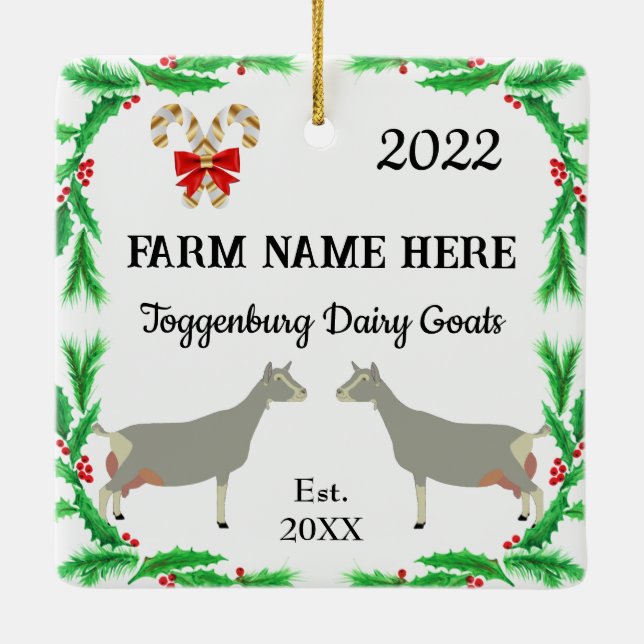 Adorno De Cerámica Personalized Toggenburg Dairy Goat Farm Christmas (Reverso)