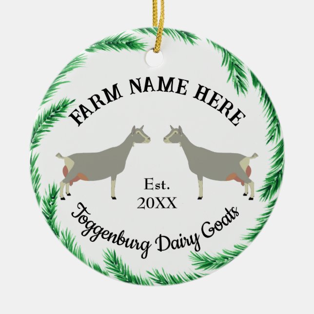Adorno De Cerámica Personalized Toggenburg Dairy Goat Pine Wreath (Frente)