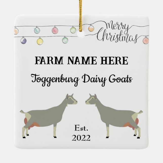 Adorno De Cerámica Personalized Toggenburg Dairy Goat White Christmas (Reverso)
