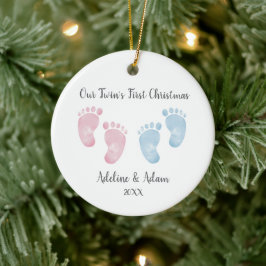 Adorno De Cerámica Personalized Twin Babies Footprint Ornament
