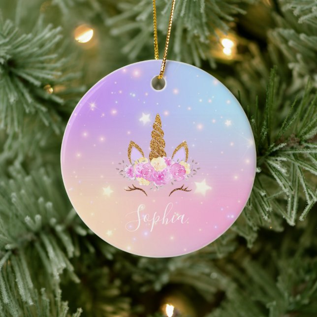 Adorno De Cerámica Personalized Unicorn Ornament for Girls (Árbol)