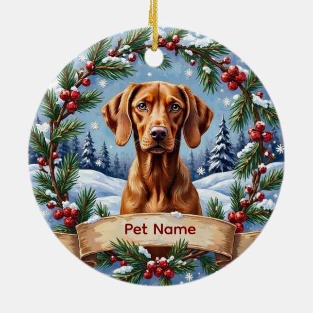 Adorno De Cerámica Personalized Vizsla Christmas (Atrás)