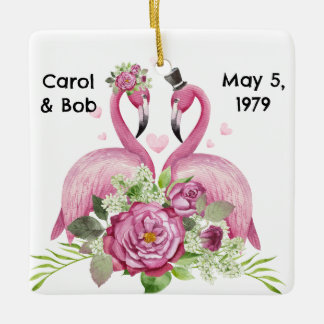 Adorno De Cerámica Personalized Wedding Flamingos Couples