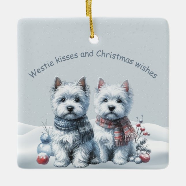 Adorno De Cerámica Personalized Westies Christmas Ornament (Anverso)