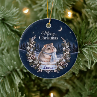 Adorno De Cerámica Personalized Winter Night Christmas Hamster Orname
