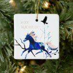 Adorno De Cerámica Personalized Winter Pony and Crow Horse Christmas<br><div class="desc">Winter Pony and Crow Horse Holiday Christmas Tree Ceramic Ornament  -  Personalize with a name,  year or any text that you wish to add.  -</div>