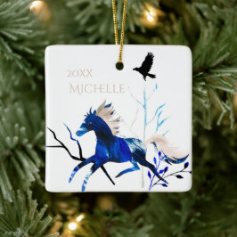 Adorno De Cerámica Personalized Winter Pony and Crow Horse Christmas