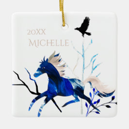 Adorno De Cerámica Personalized Winter Pony and Crow Horse Christmas