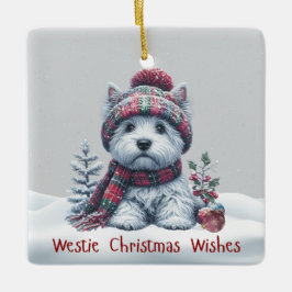 Adorno De Cerámica Personalized Winter Westie Ornament