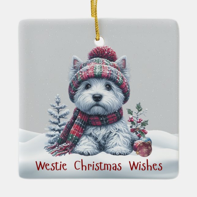 Adorno De Cerámica Personalized Winter Westie Ornament (Anverso)