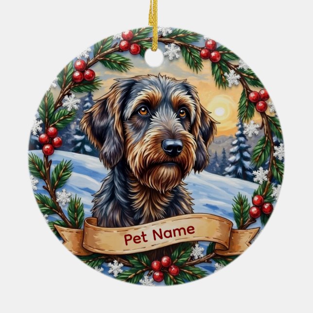 Adorno De Cerámica Personalized Wirehaired Pointing Griffon Christmas (Atrás)