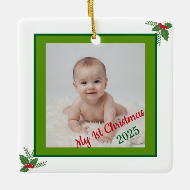 Adorno De Cerámica Personized Baby 1st Christmas Ornament (Anverso)