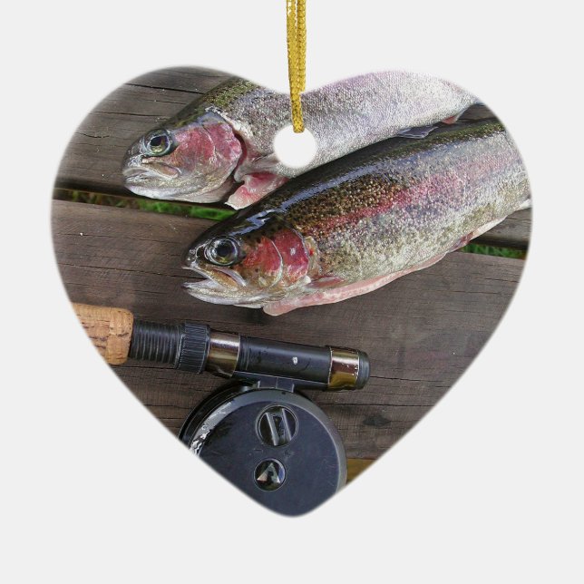 Adorno De Cerámica Pesca con mosca de la trucha (Frente)