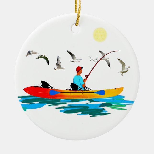 Adorno De Cerámica Pesca de Kayak (Frente)