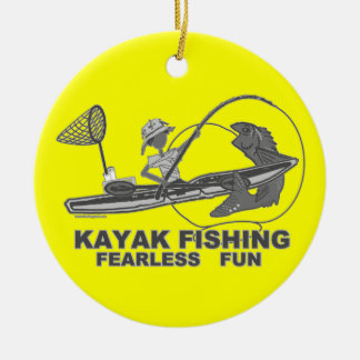 Adorno De Cerámica Pesca de Kayak - Blanco y negro