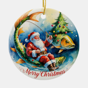 Adorno De Cerámica Pesca de Navidad con Santa Claus