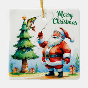 Adorno De Cerámica Pesca de Navidad con Santa Claus