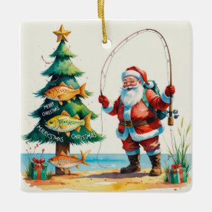 Adorno De Cerámica Pesca de Navidad con Santa Claus