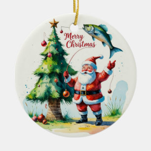 Adorno De Cerámica Pesca de Navidad con Santa Claus