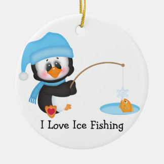 Adorno De Cerámica Pesca del hielo del pingüino